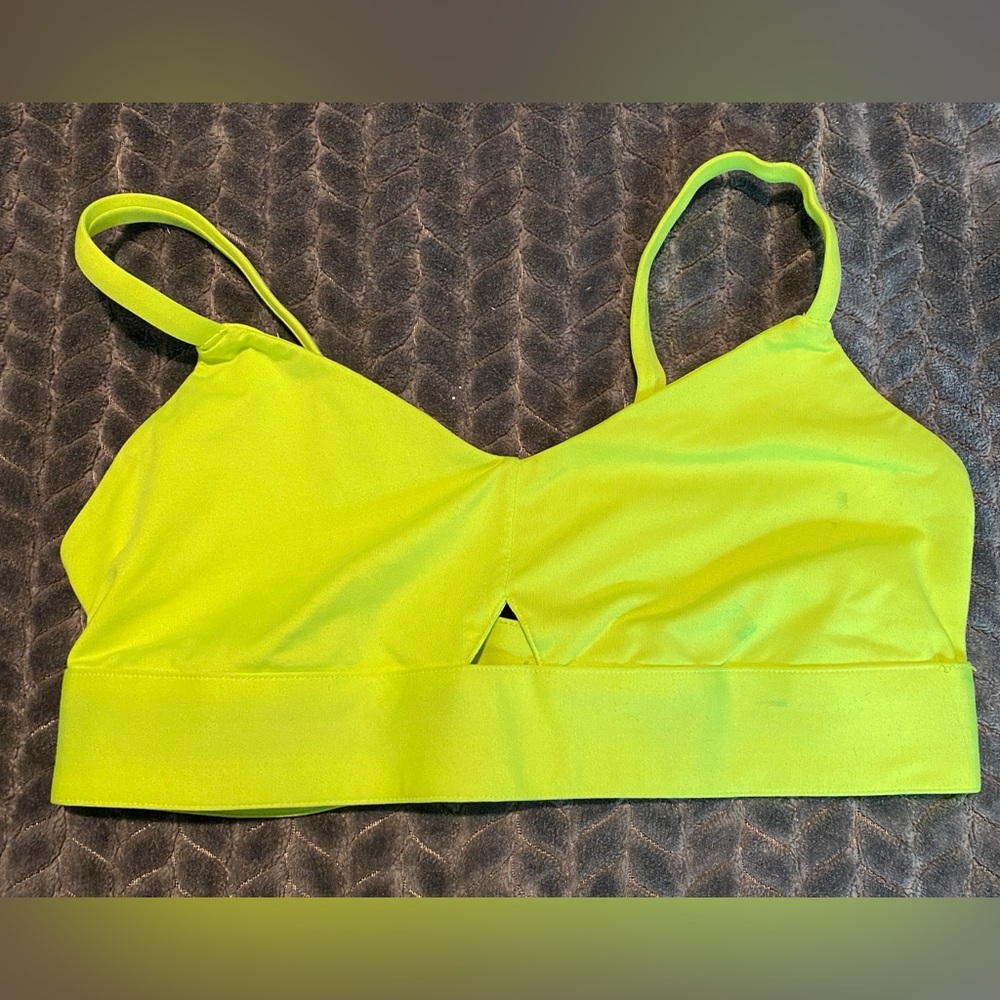 Fabletics neon yellow sports bra. Good used condition size large